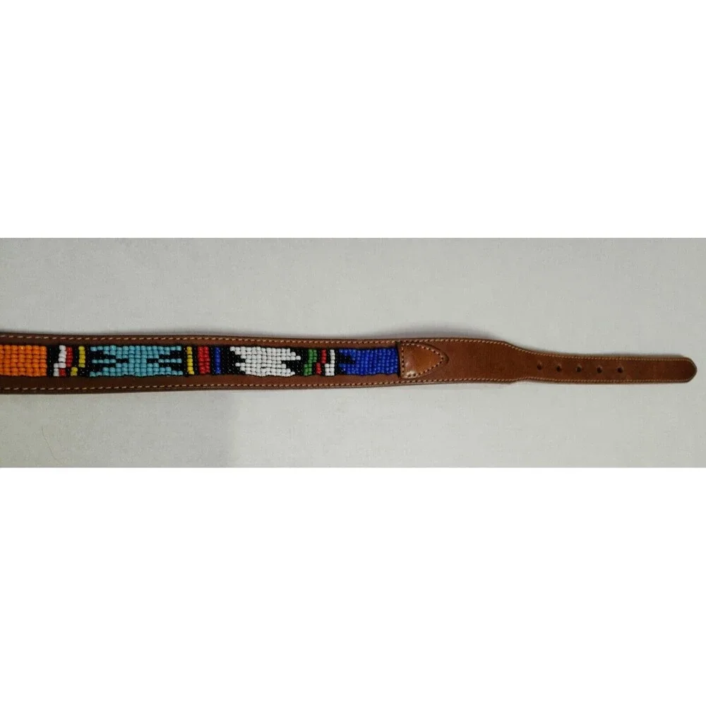 REI Womens Beaded Leather Waist Belt Brown Multicolor Colorful #309025 Size M - Picture 8 of 12